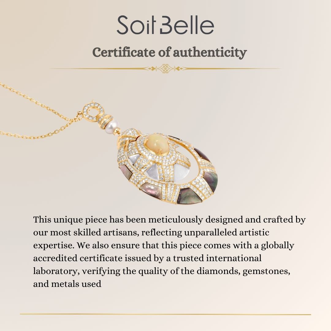 Luxury Yellow Gold Opal Diamond Necklace 2