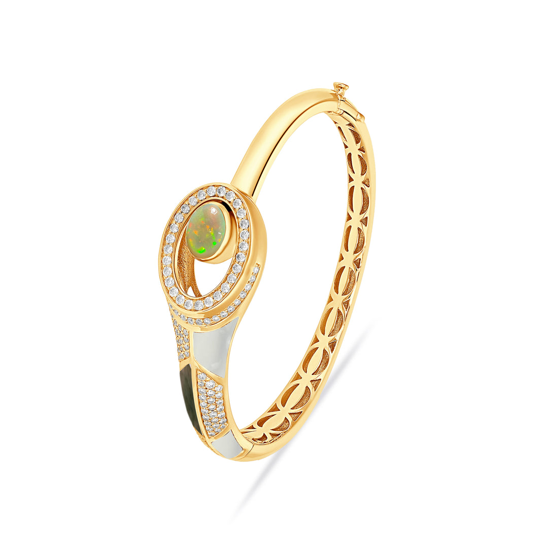 luxury yellow gold opal mother of pearl bangle