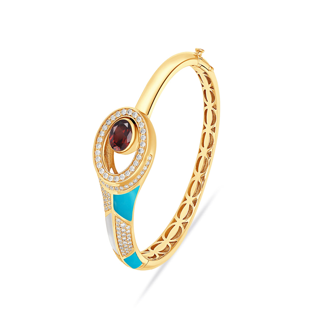 D' OPRAH Yellow Gold Diamond Bangle natural rhodolite