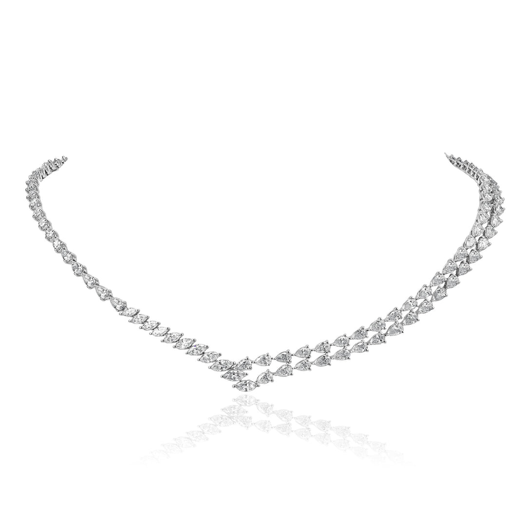 Multi-shape diamond tennis necklace in 18K white gold