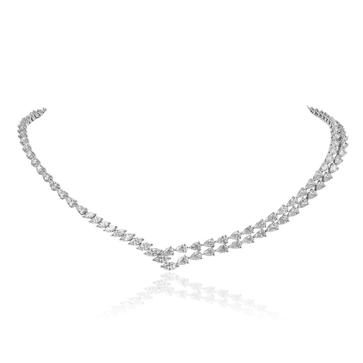 Multi-shape diamond tennis necklace in 18K white gold