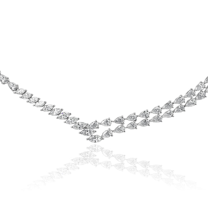 Multi-shape diamond tennis necklace in 18K white gold