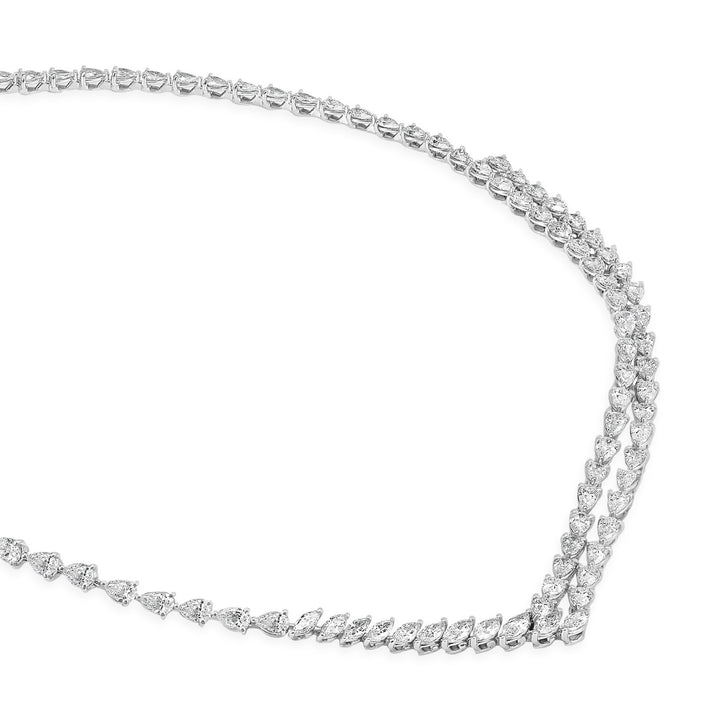 Multi-shape diamond tennis necklace in 18K white gold