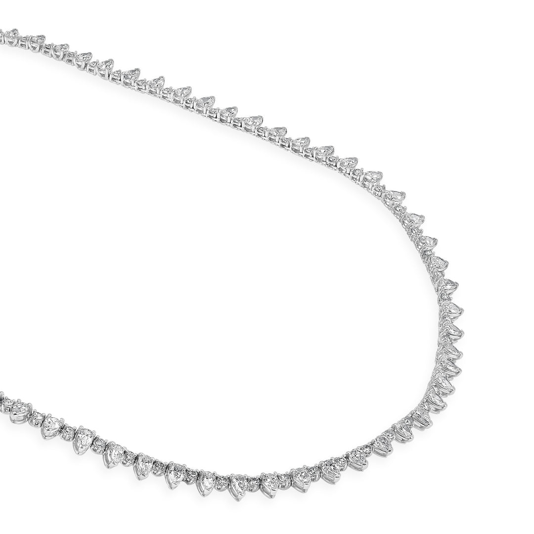 Pear and round-cut diamond tennis necklace in 18K gold