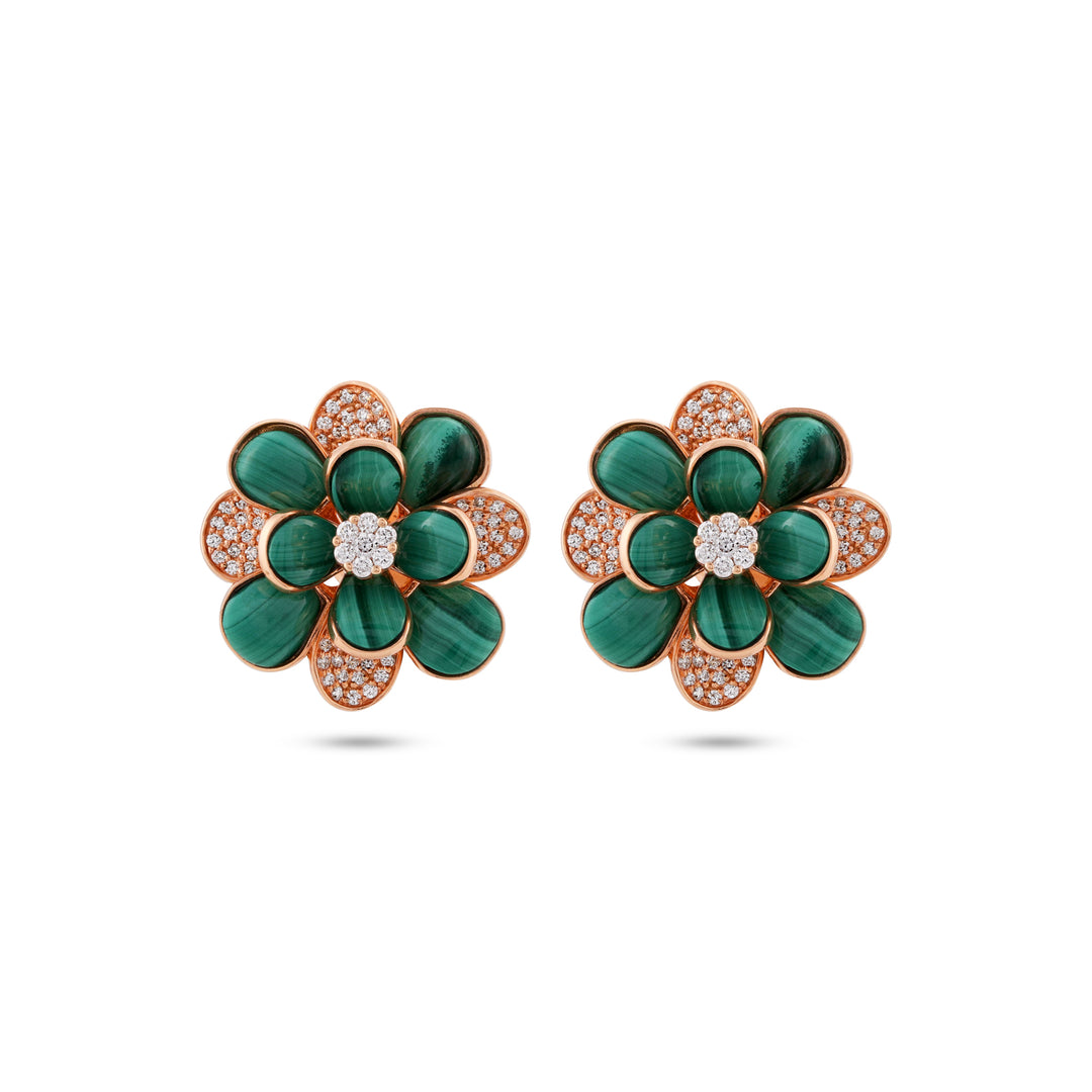 Ronza Rose Gold Diamond Earrings with Malachite
