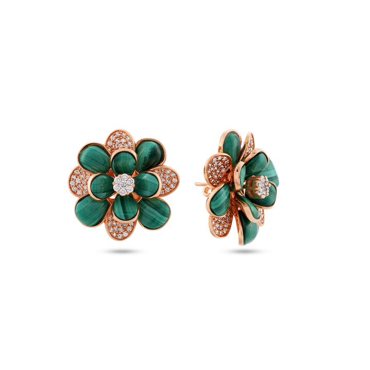Ronza Rose Gold Diamond Earrings with Malachite