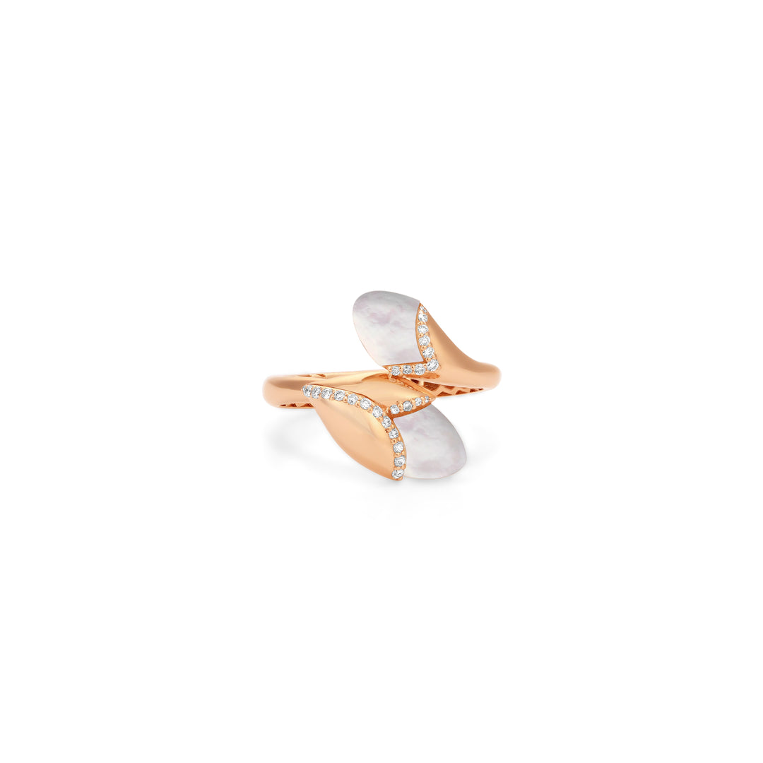 Ronza Rose Gold Double-Head Leaf Diamond Ring