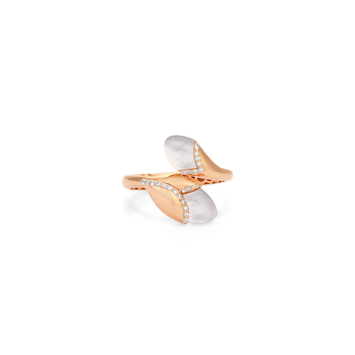 Ronza Rose Gold Double-Head Leaf Diamond Ring