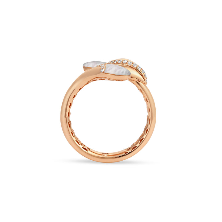 Ronza Rose Gold Double-Head Leaf Diamond Ring