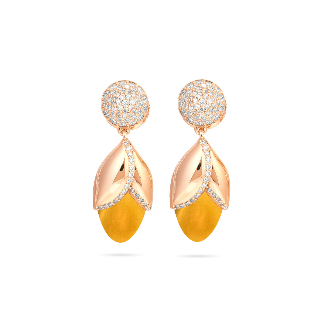 Ronza Rose Gold Diamond Earrings with Lemon Quartzite