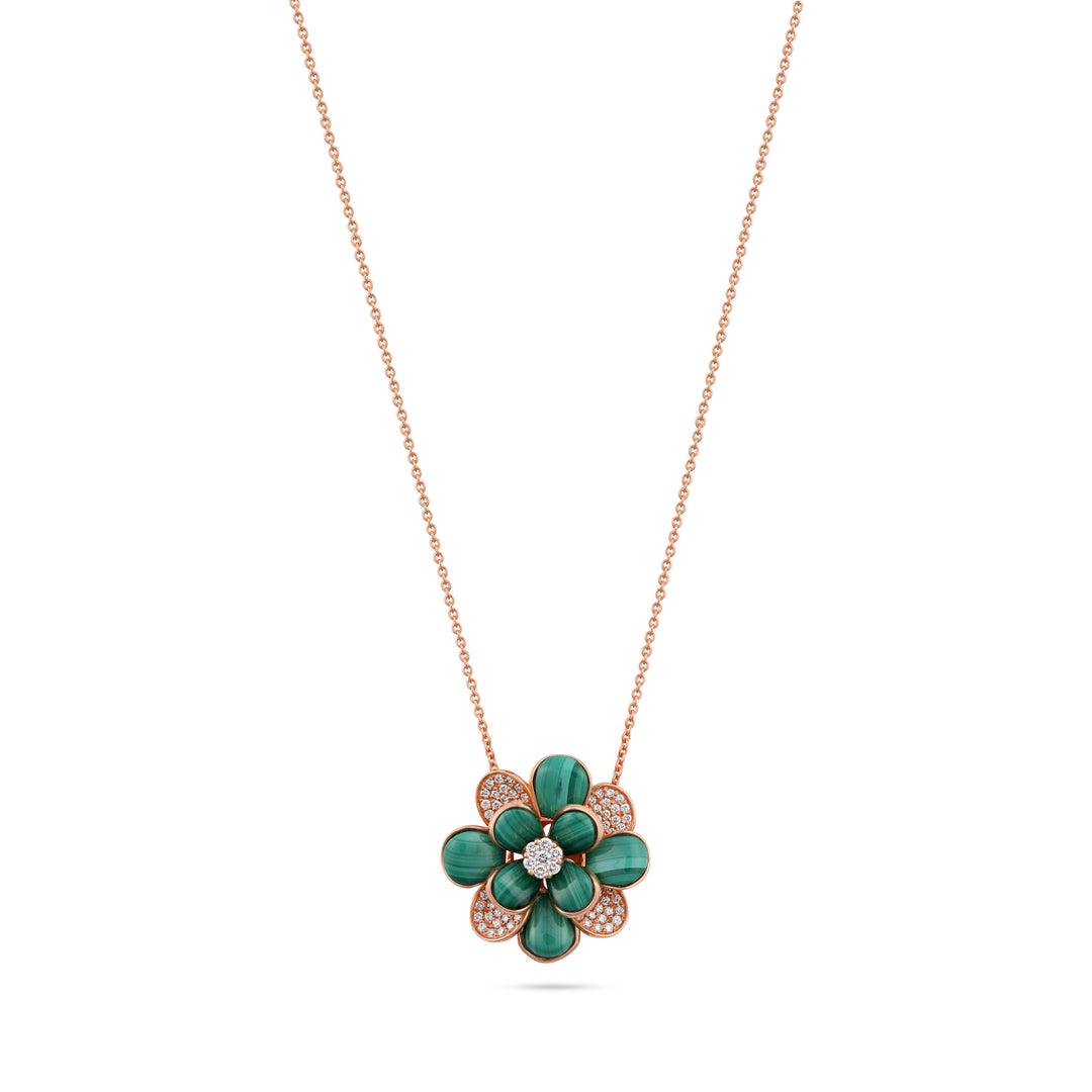Ronza Rose Gold Diamond Pendant with Malachite