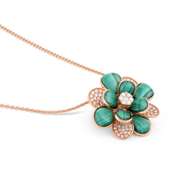 Ronza Rose Gold Diamond Pendant with Malachite