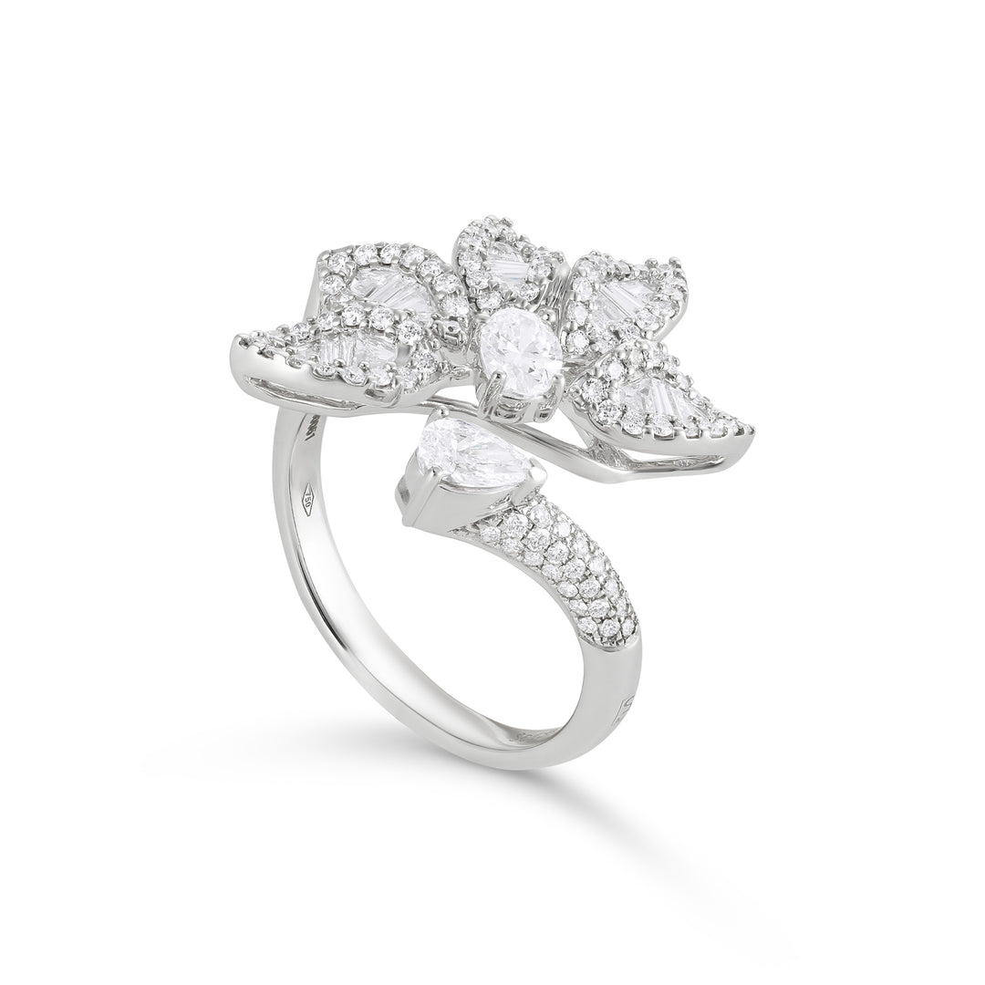 Ronza White Gold Flower Ring With Natural Diamond | Soit Belle Fine Jewellery