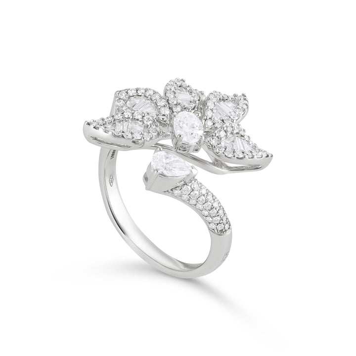 Ronza White Gold Flower Ring With Natural Diamond | Soit Belle Fine Jewellery