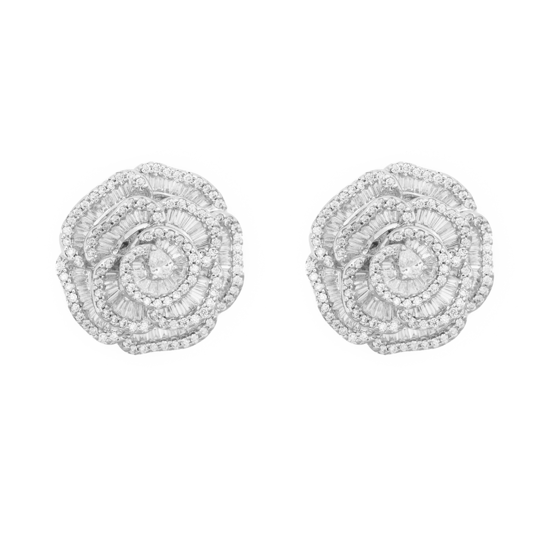 Ronza White Gold Rose Petal Diamond Earrings