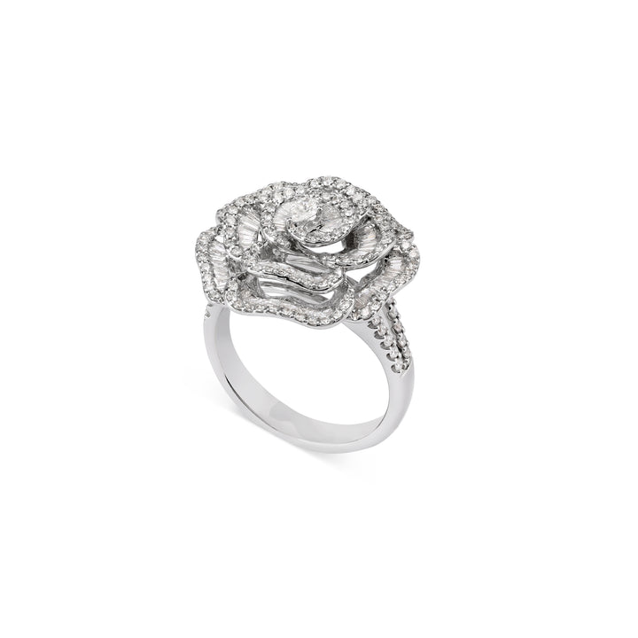 Ronza White Gold Rose Petal Diamond Ring