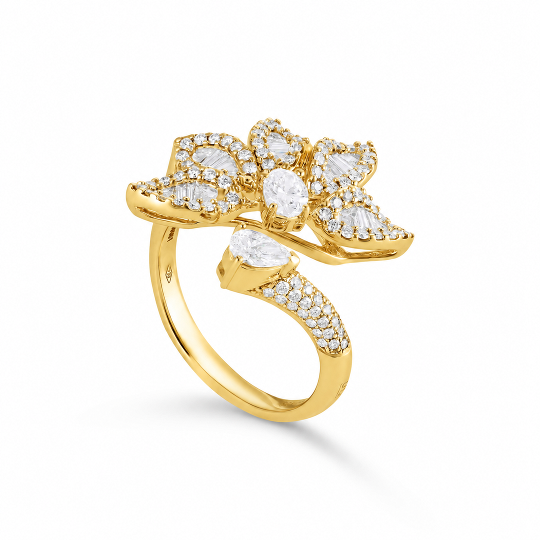Ronza Yellow Gold Flower Ring With Natural Diamond | Soit Belle Fine Jewellery