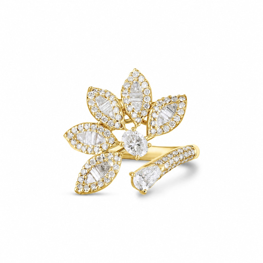 Ronza Yellow Gold Flower Ring With Natural Diamond | Soit Belle Fine Jewellery