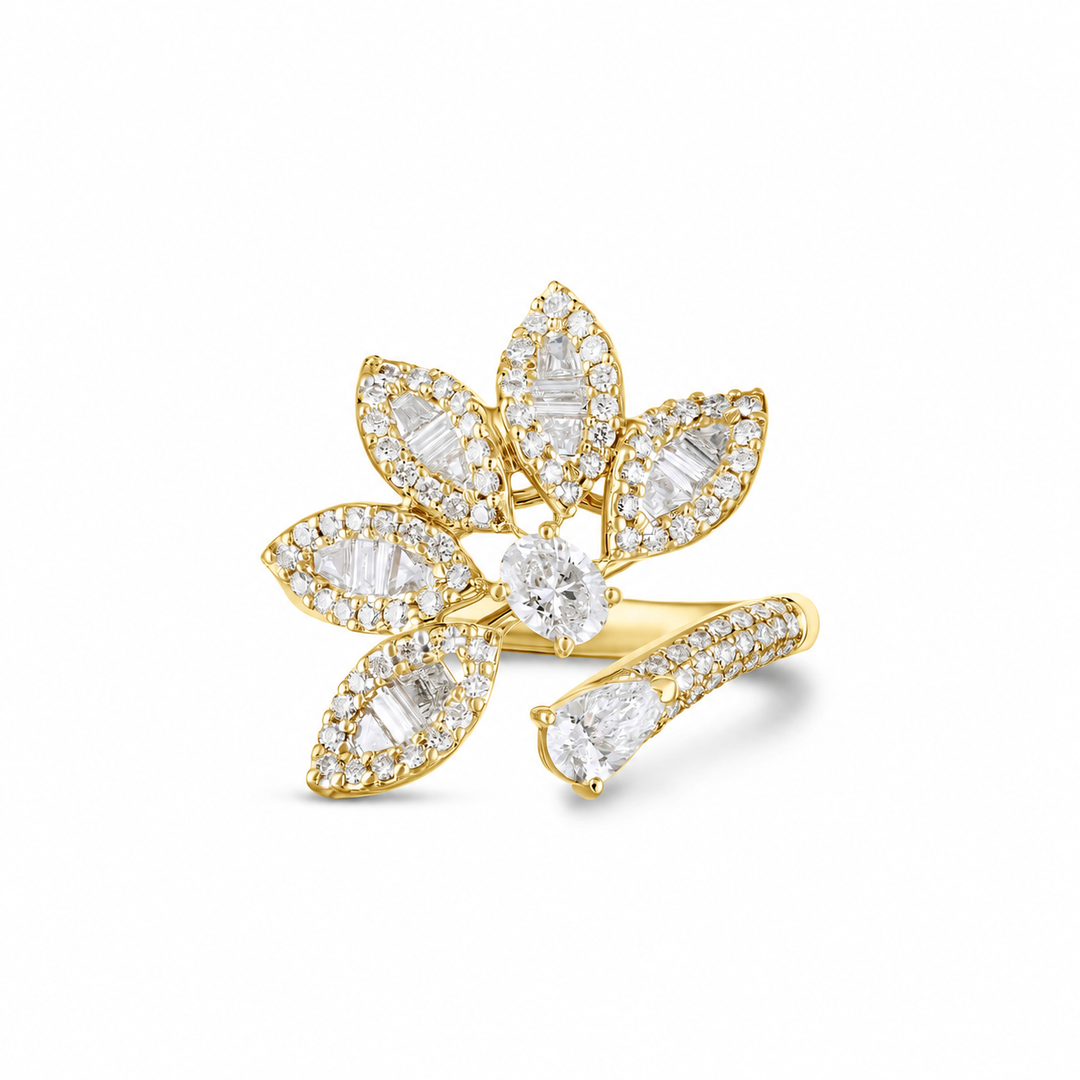 Ronza Yellow Gold Flower Ring With Natural Diamond | Soit Belle Fine Jewellery