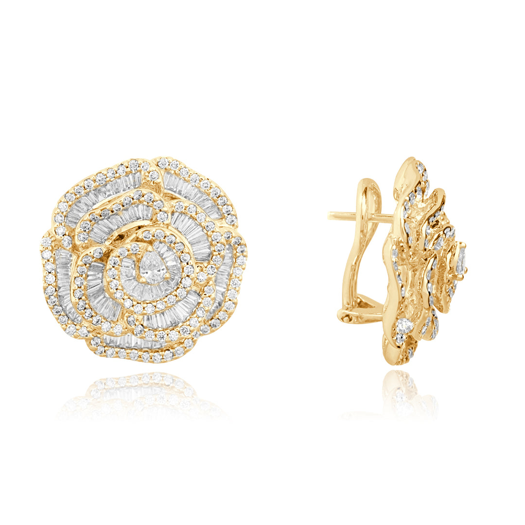 Ronza Yellow Gold Rose Petal Diamond Earrings