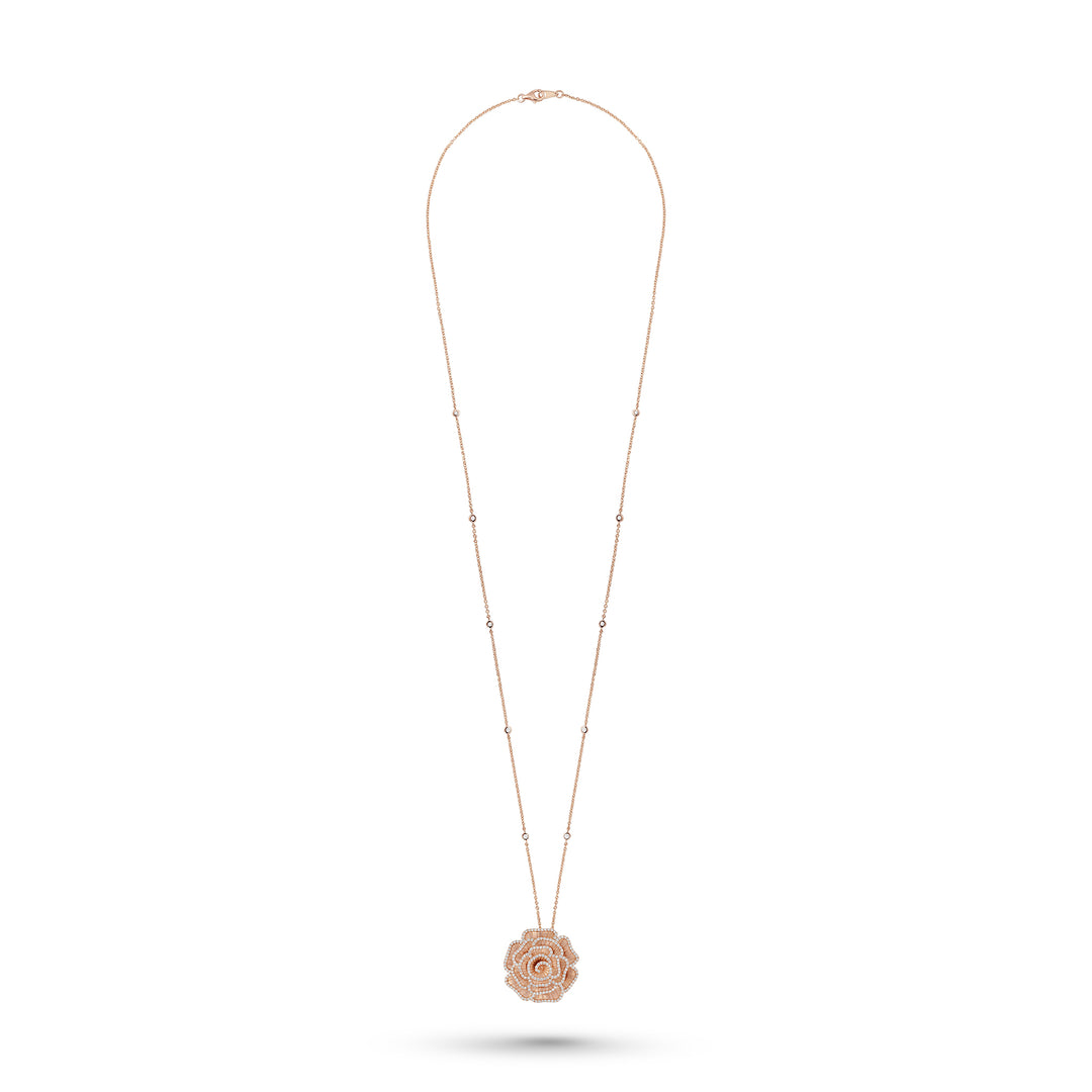 Ronza large Winter Rose pendant in rose gold with natural diamonds, view 2