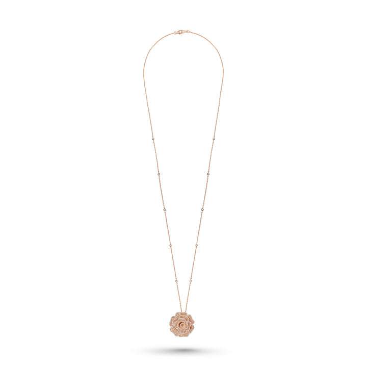 Ronza large Winter Rose pendant in rose gold with natural diamonds, view 2