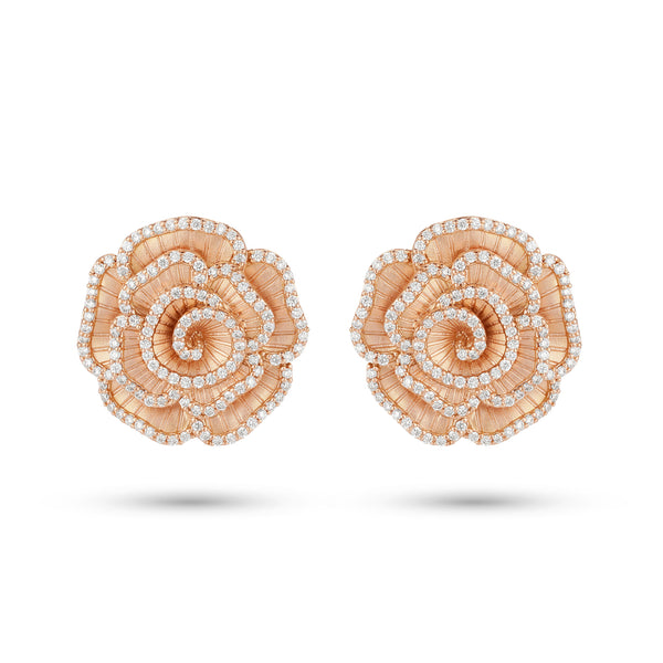Ronza medium Winter Rose earrings in rose gold with natural diamonds, view 1