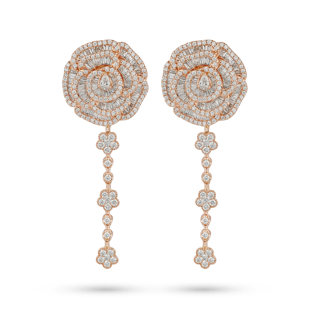 Ronza medium Winter Rose earrings in rose gold with natural diamonds, view 1