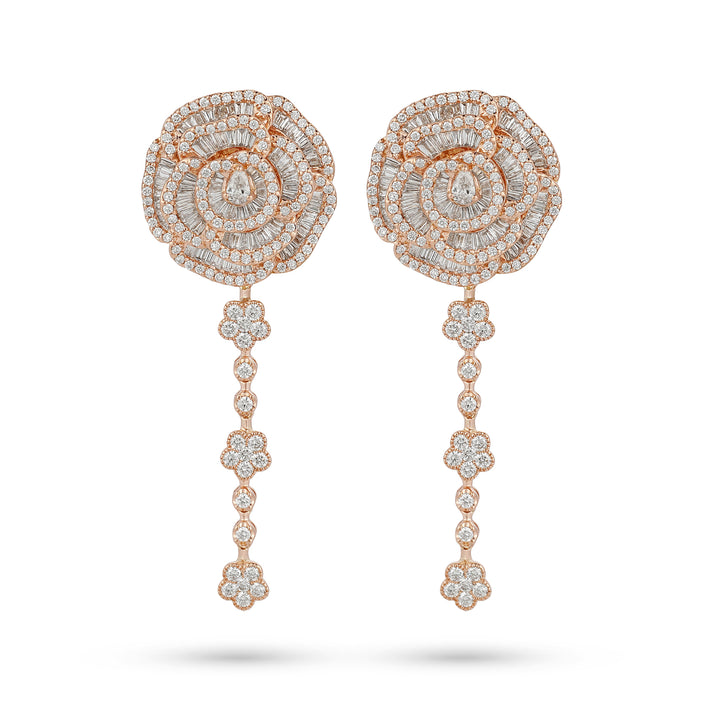 Ronza medium Winter Rose earrings in rose gold with natural diamonds, view 1