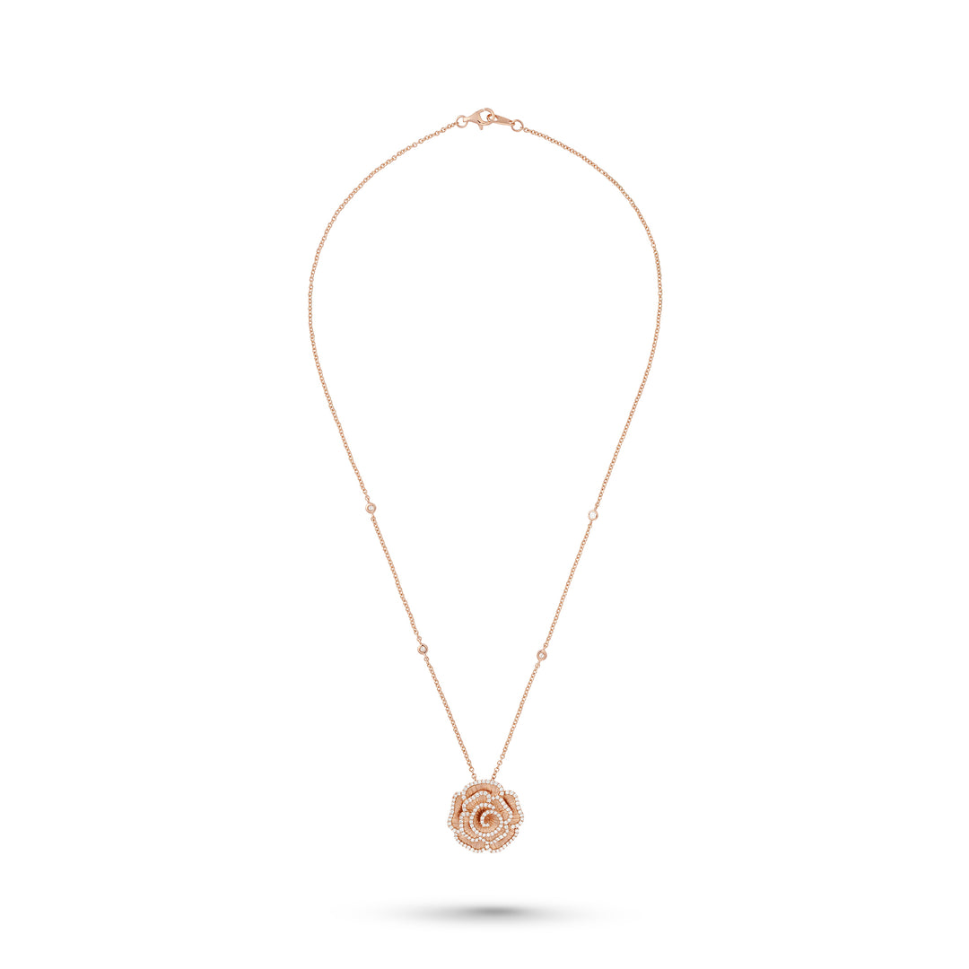 Ronza medium Winter Rose pendant in rose gold with natural diamonds, view 2
