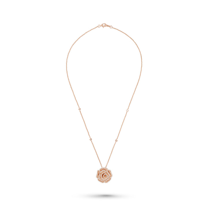 Ronza medium Winter Rose pendant in rose gold with natural diamonds, view 2