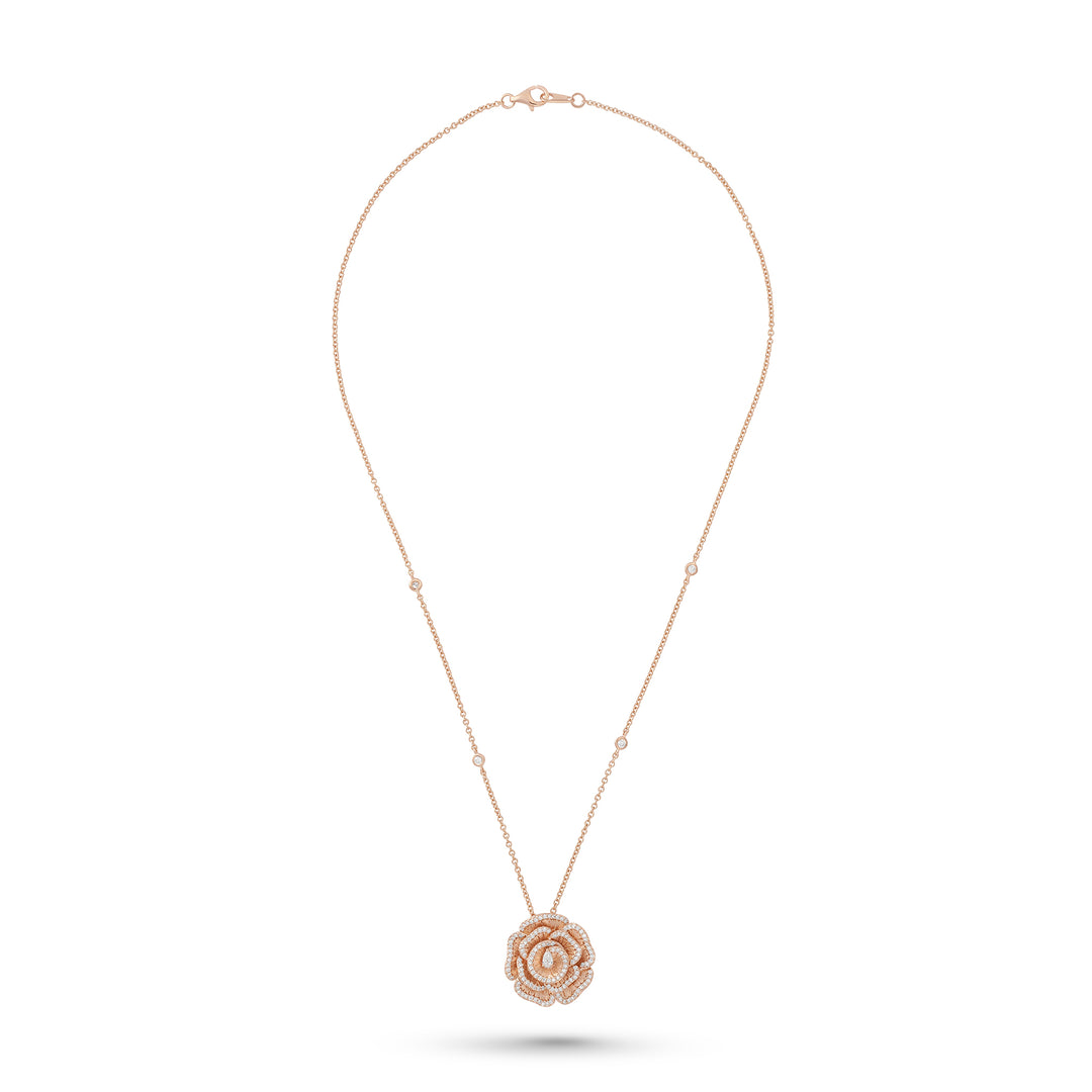 Ronza medium Winter Rose pendant in rose gold with natural diamonds, view 2