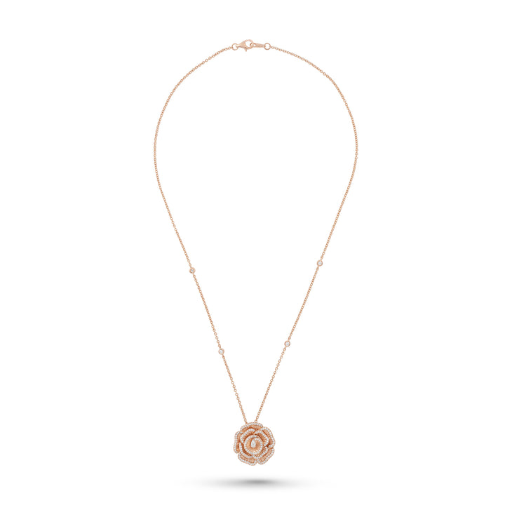 Ronza medium Winter Rose pendant in rose gold with natural diamonds, view 2