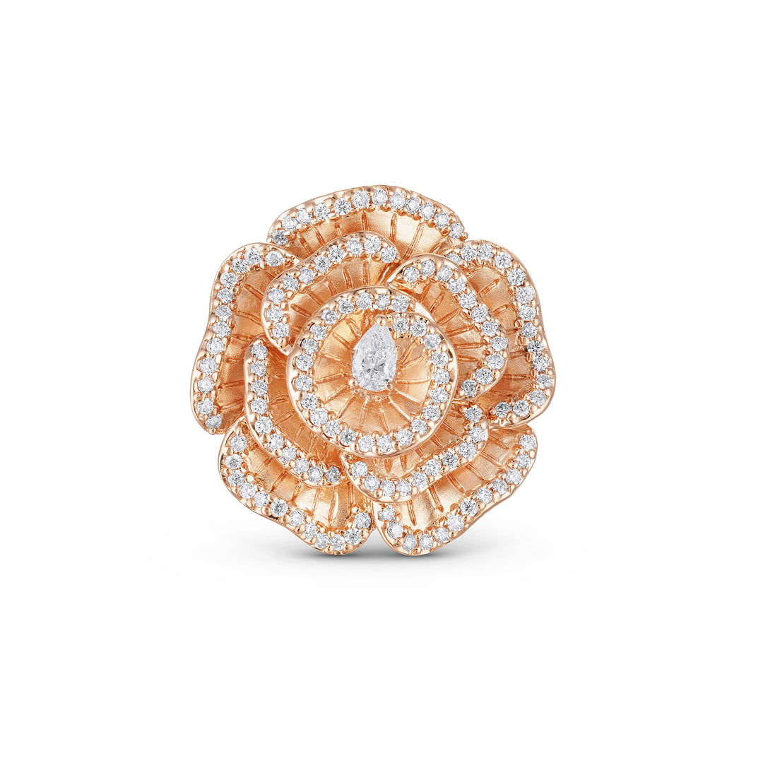 Ronza medium Winter Rose ring in rose gold with natural diamonds, view 1