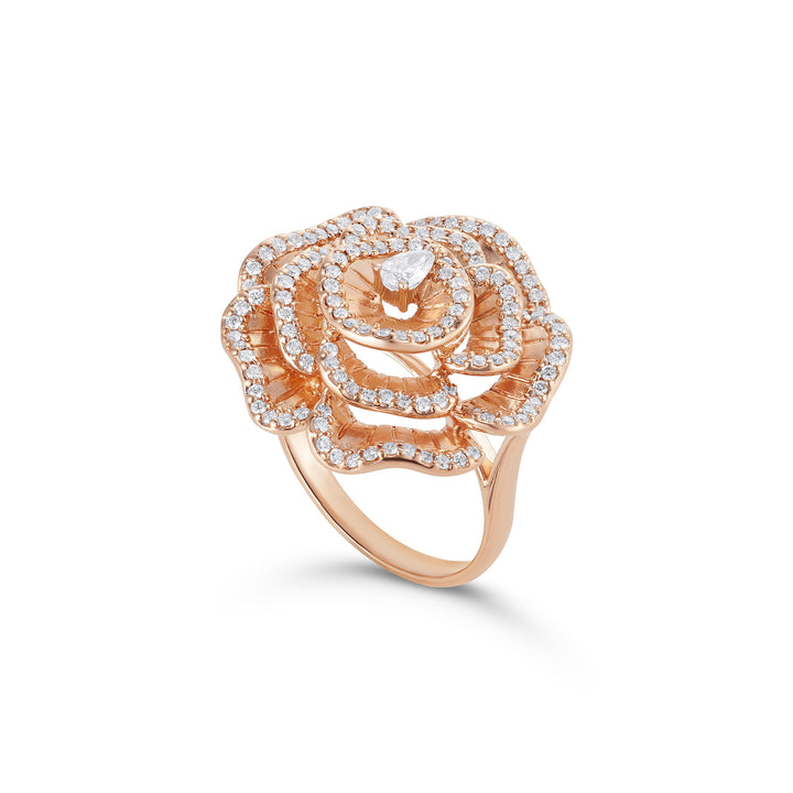 Ronza medium Winter Rose ring in rose gold with natural diamonds, view 2