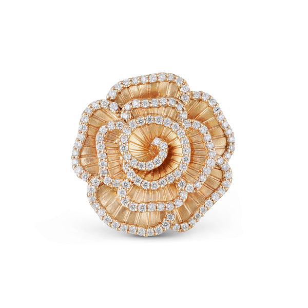 Ronza medium Winter Rose ring in rose gold with natural diamonds, view 1