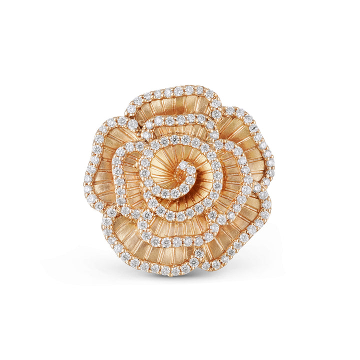 Ronza medium Winter Rose ring in rose gold with natural diamonds, view 1