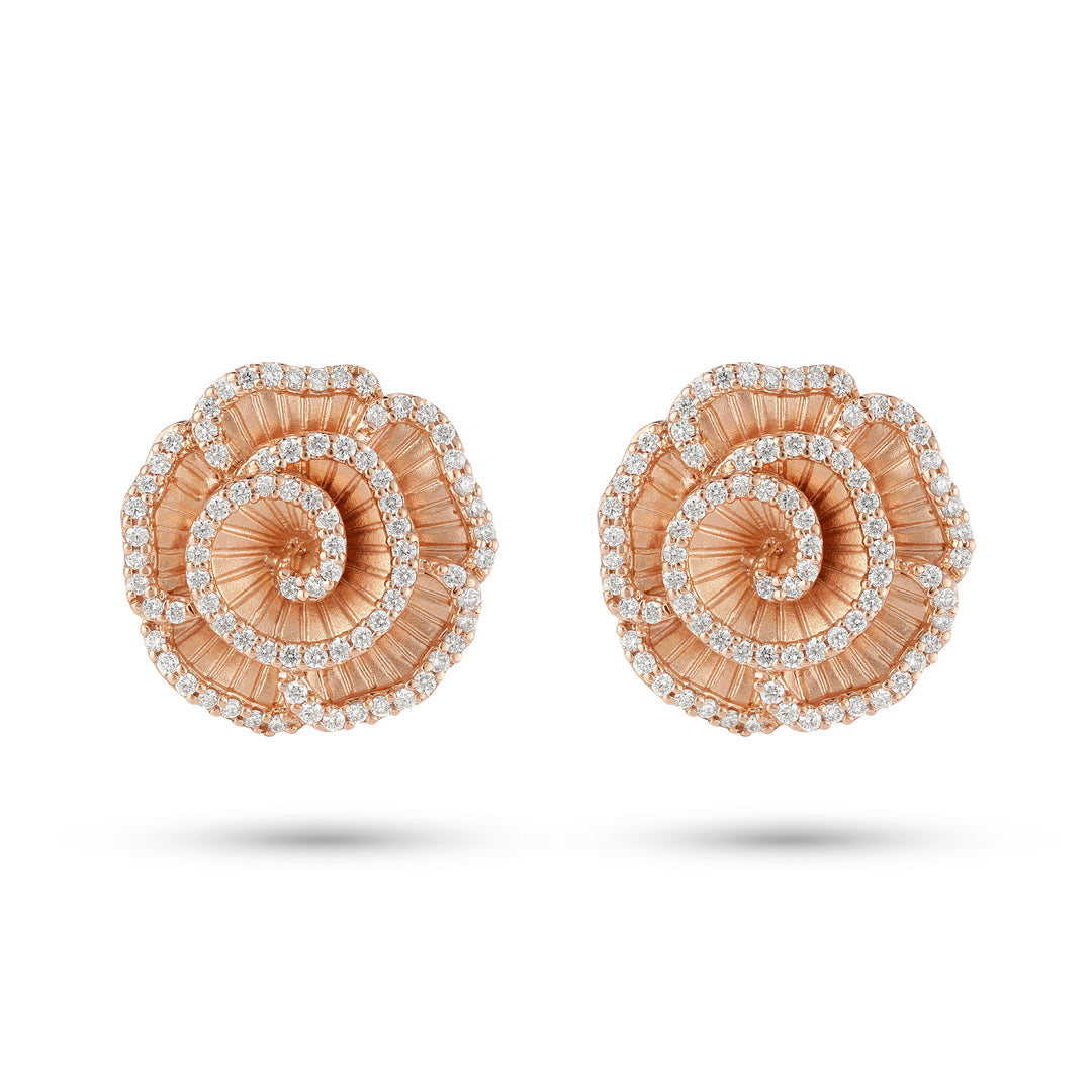 Ronza small Winter Rose earrings in rose gold with natural diamonds, view 1