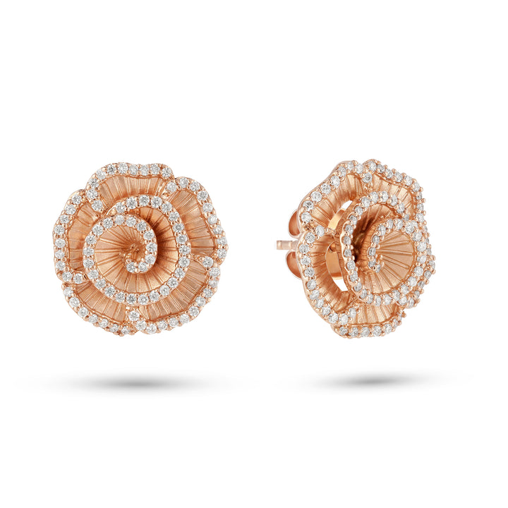 Ronza small Winter Rose earrings in rose gold with natural diamonds, view 2