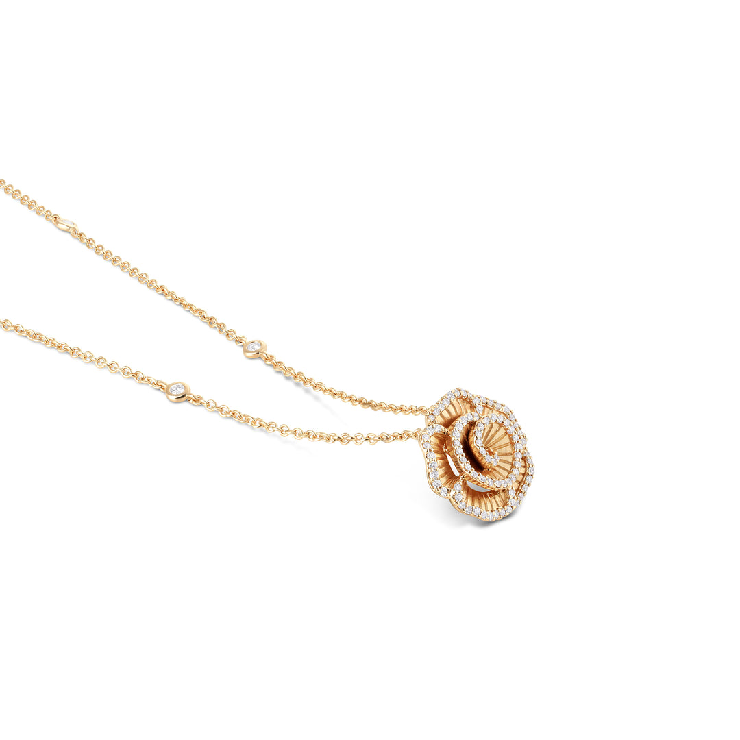 Ronza small Winter Rose pendant in rose gold with natural diamonds, view 2