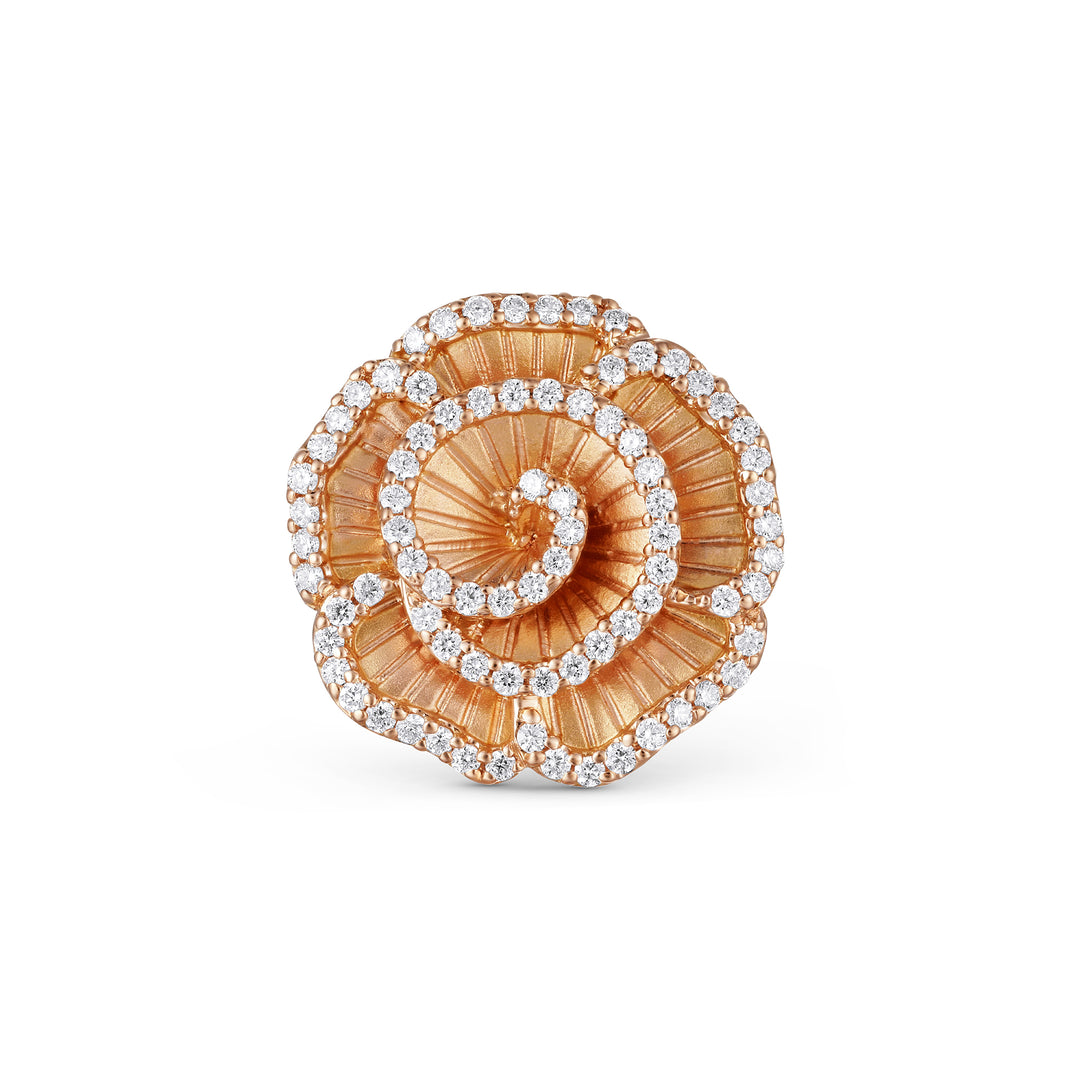 Ronza small Winter Rose ring in rose gold with natural diamonds, view 1