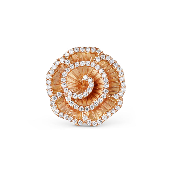 Ronza small Winter Rose ring in rose gold with natural diamonds, view 1