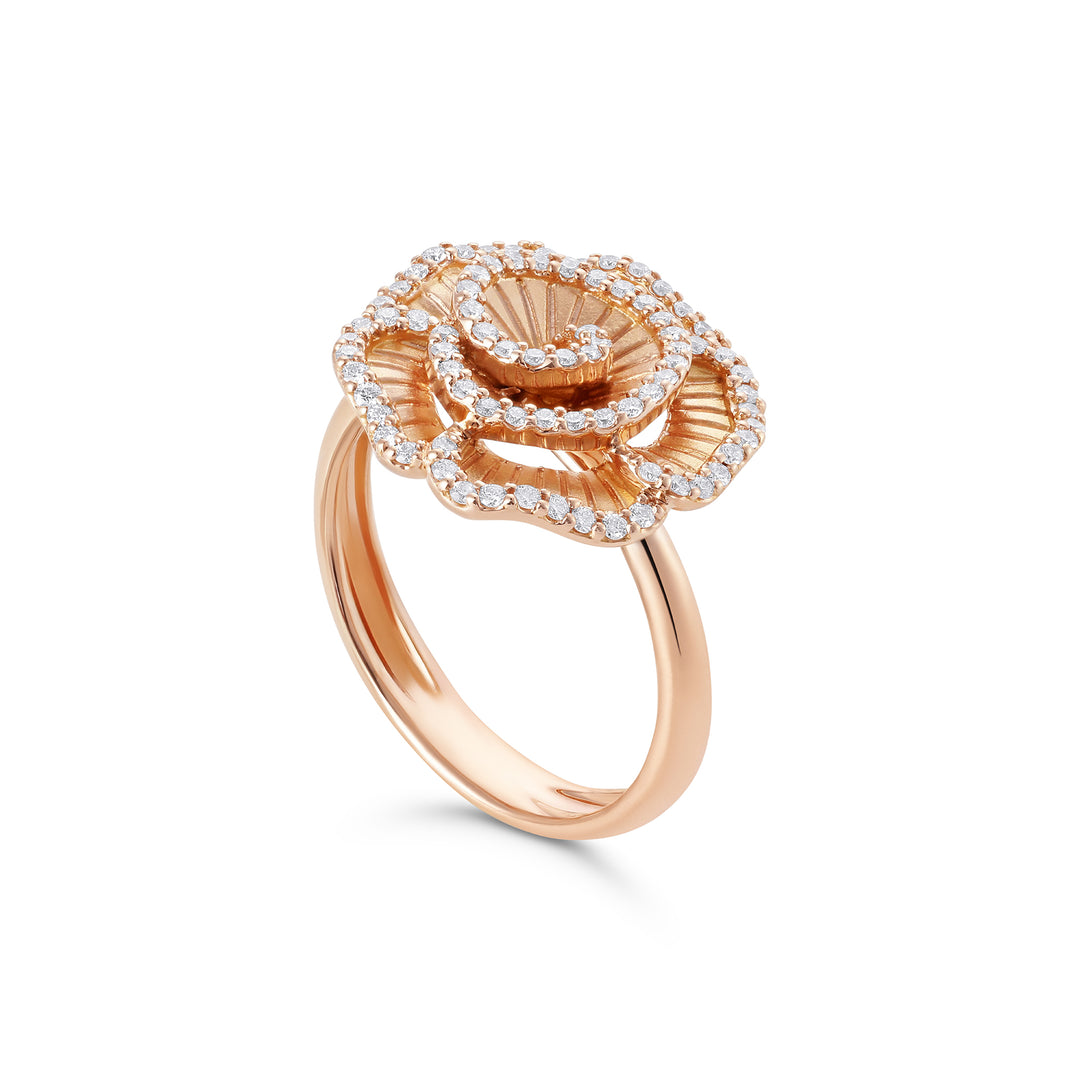 Ronza small Winter Rose ring in rose gold with natural diamonds, view 2