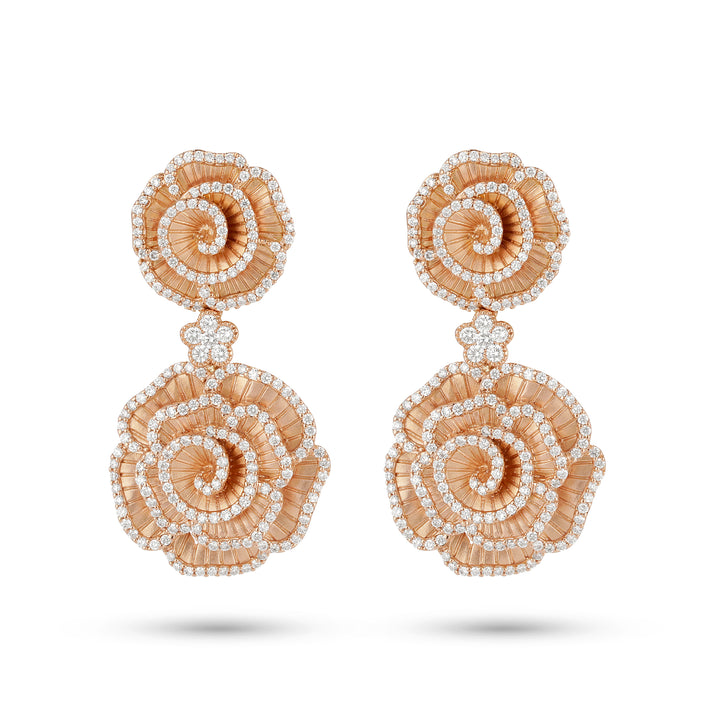 Ronza Winter Rose earrings in rose gold with natural diamonds, view 1