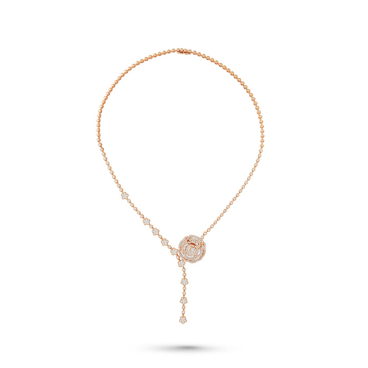 Ronza Winter Rose necklace in rose gold with natural diamonds, view 1