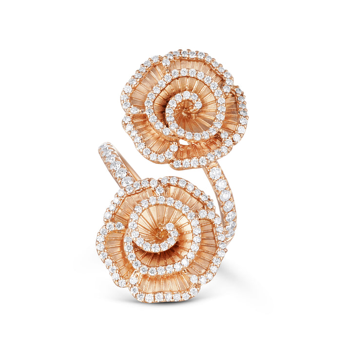 Ronza Winter Rose ring in rose gold with natural diamonds, view 1