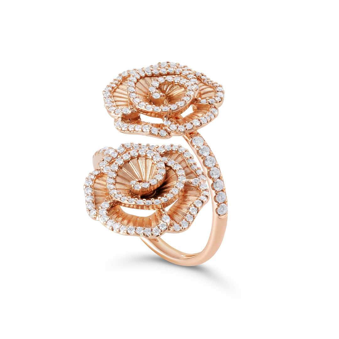 Ronza Winter Rose ring in rose gold with natural diamonds, view 2