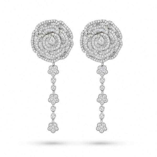 Ronza large Winter Rose earrings in white gold with natural diamonds, view 1