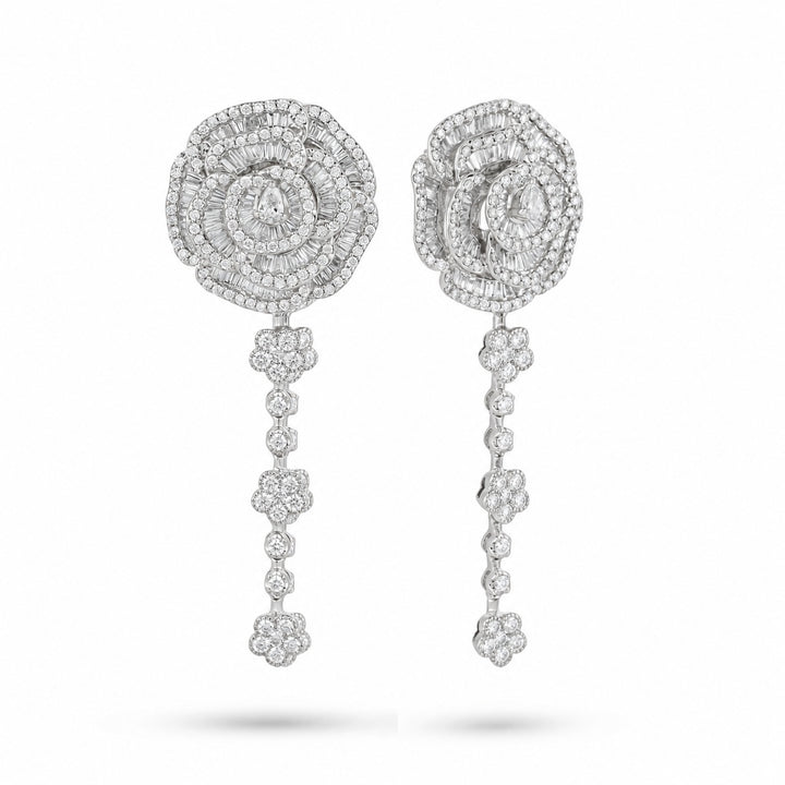 Ronza large Winter Rose earrings in white gold with natural diamonds, view 2