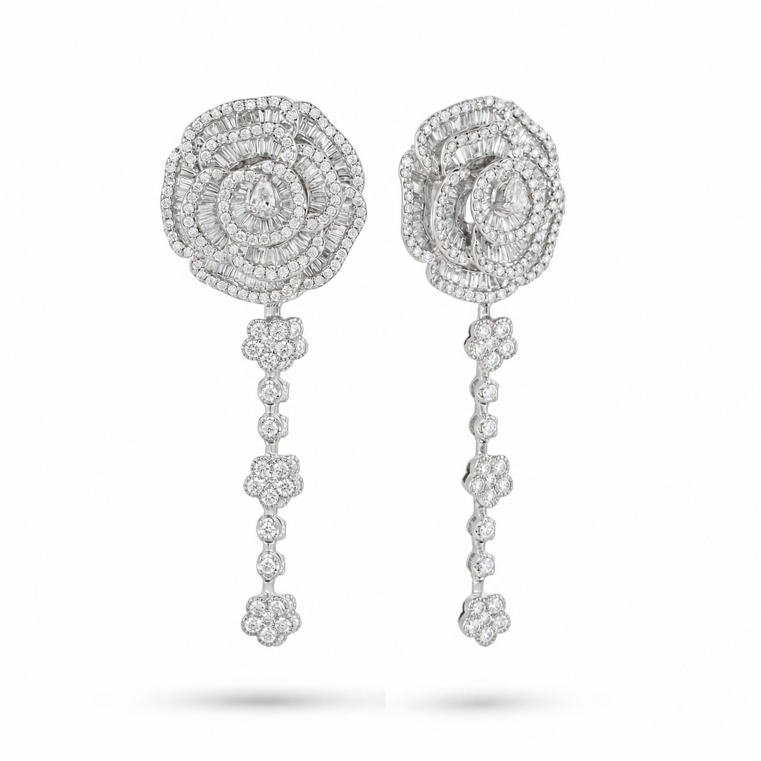 Ronza large Winter Rose earrings in white gold with natural diamonds, view 2